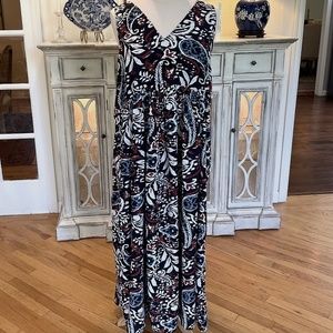Lucky Brand Navy Paisley Maxi Dress with Pockets XL NWOT